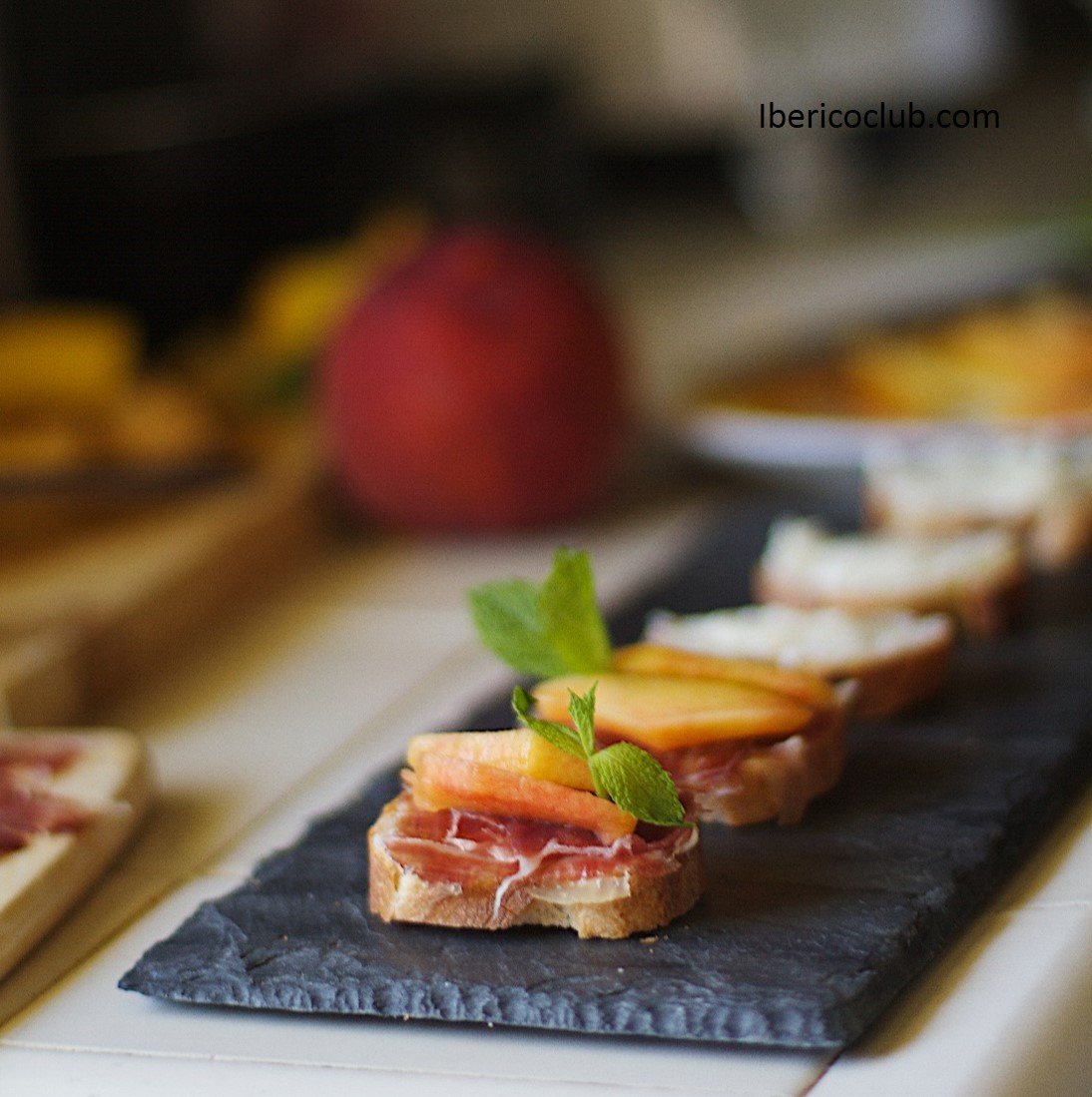 Jamon iberico de bellota with peach