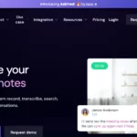 Historical Fireflies homepage with a meeting-notes headline, a video-call portrait, and a sample transcript card.