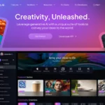 Historical Leonardo.ai homepage with colorful artwork and an image-generation dashboard preview