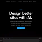 Historical Framer homepage with the headline Design better sites with AI and a website editor preview