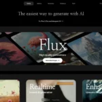 Historical Krea homepage with a Flux banner and Video, Realtime and Enhancer cards