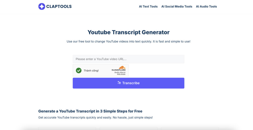 Claptools Free Youtube Transcriptor