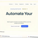 Historical Lindy homepage with a cream background, Automate Your headline, blue Try for free buttons and partial workflow cards.