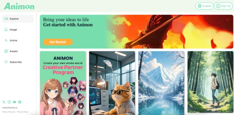 Historical Animon.ai Explore page with image and anime menus and sample artwork; capture date unknown