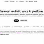Historical ElevenLabs homepage with its wordmark, a voice-platform headline, product tabs, and a text-to-speech sample panel.