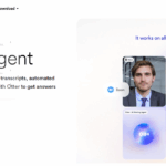 Historical Otter homepage with blue branding, a meeting-agent headline, and video-call participant cards.