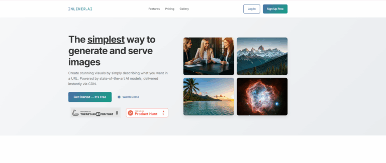 Earlier Inliner AI marketing homepage with four example image tiles