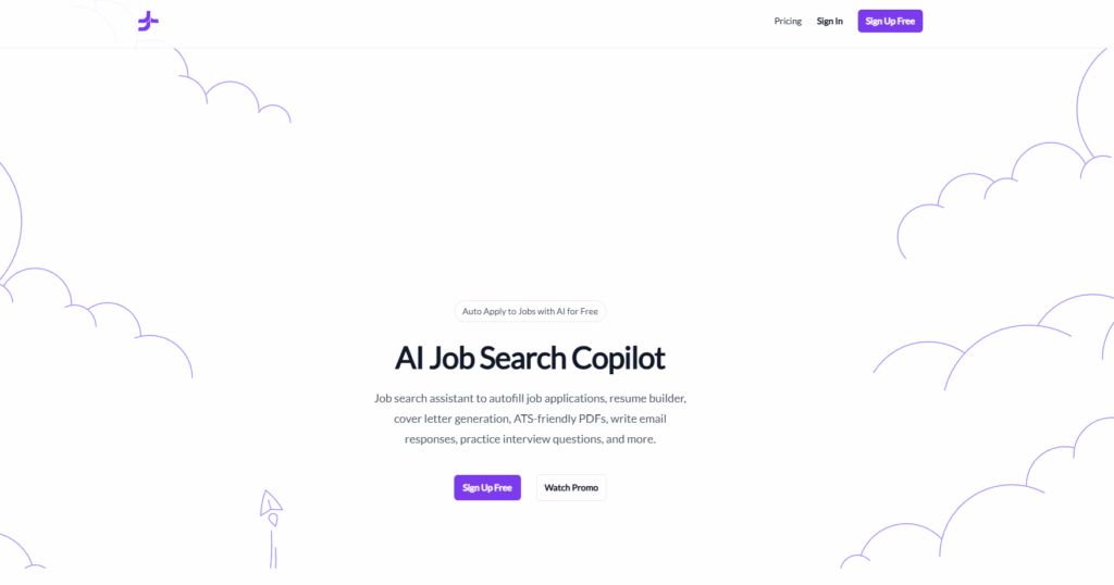 Archived JobJette homepage with a white and purple design, AI Job Search Copilot heading, and Auto Apply for Free promotion.