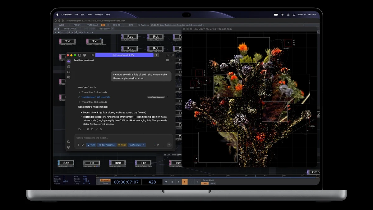 MacBook Pro running LM Studio with an on-device language model