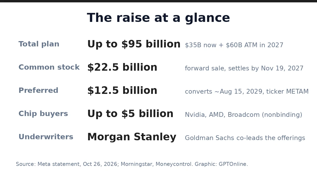 Meta Plans Up to $95 Billion Stock Sale to Fund AI Buildout, With Nvidia, AMD and Broadcom Circling 2 body meta raise at a glance