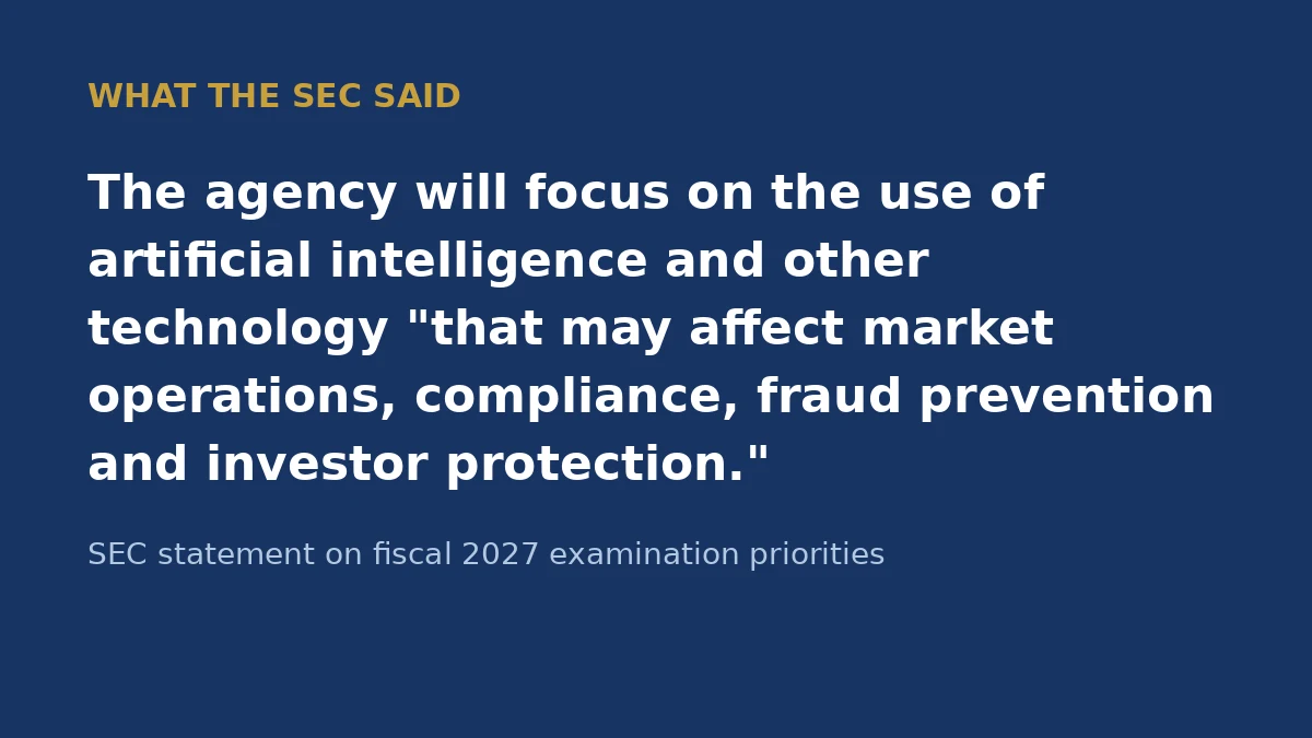 SEC Names AI, Private Assets and Tokenized Securities as Top Exam Priorities for 2027 2 SEC statement on AI as a 2027 examination priority