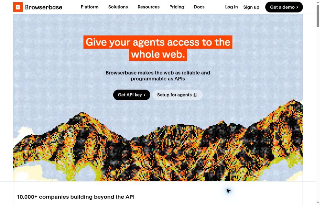 Browserbase official homepage showing its logo and product introduction.