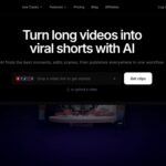Bytecap homepage with its logo, video-to-shorts headline, empty video-link field and Get clips button above a provider demonstration.