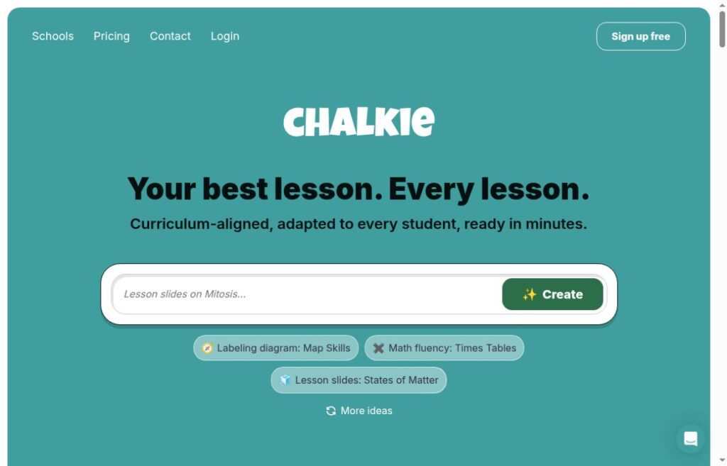 Official Chalkie homepage screenshot