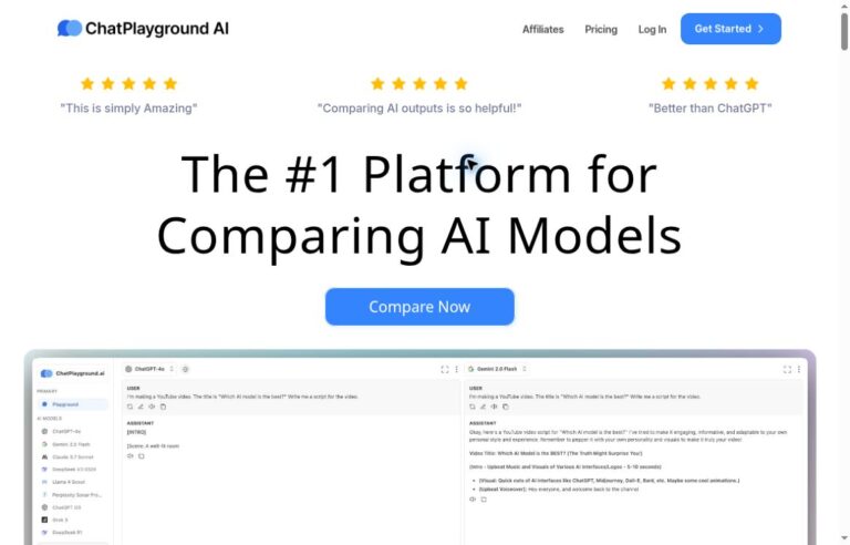 ChatPlayground AI official homepage showing its brand and AI model comparison preview