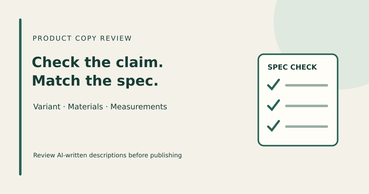 Illustrated checklist beside the words Check the claim, match the spec