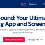 CrystalSound public homepage introducing its noise-cancelling app and screen recorder.