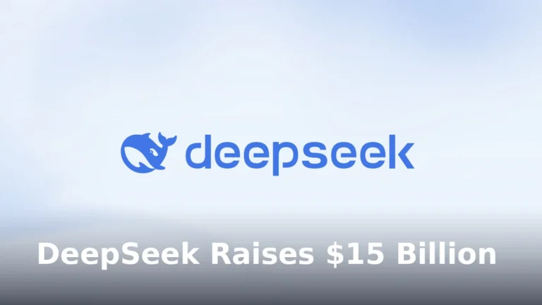 DeepSeek's official blue whale logo on a light background with the headline DeepSeek Raises $15 Billion