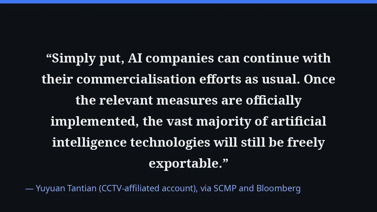 Yuyuan Tantian quote on China's AI export rules