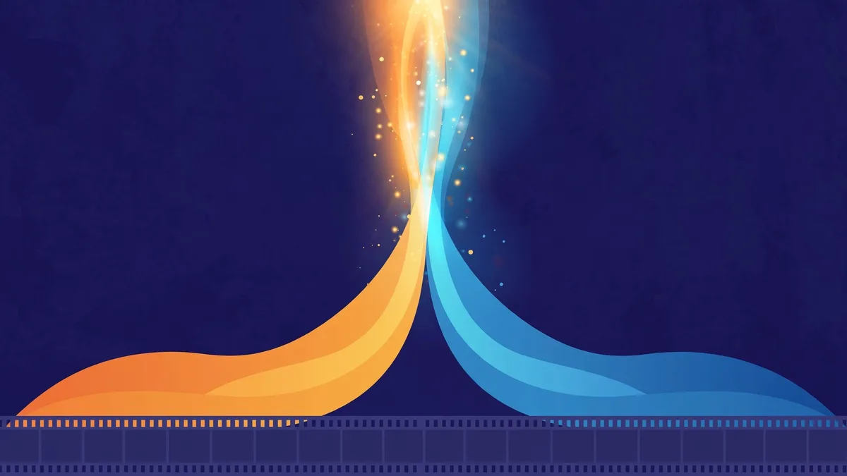 Abstract illustration of two research teams combining their work into one model