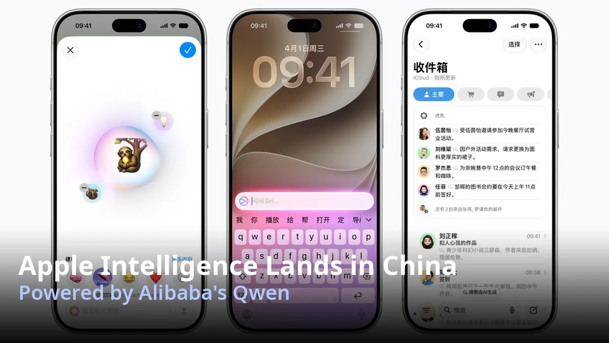 iPhones showing Apple Intelligence features in Chinese, from Apple's official announcement