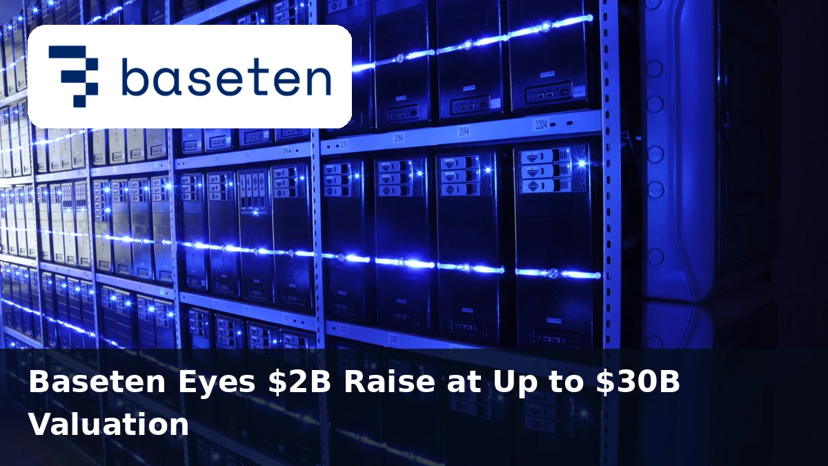 Baseten logo on a data center photo