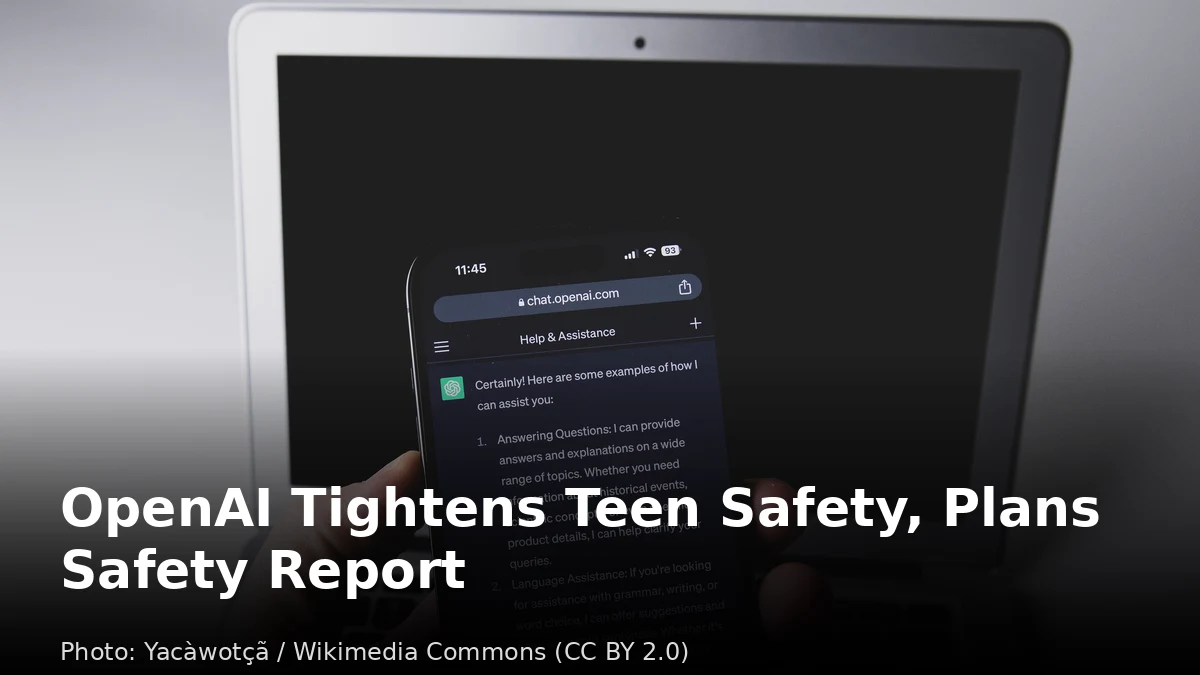 Smartphone showing ChatGPT, OpenAI tightens teen safety and plans safety report