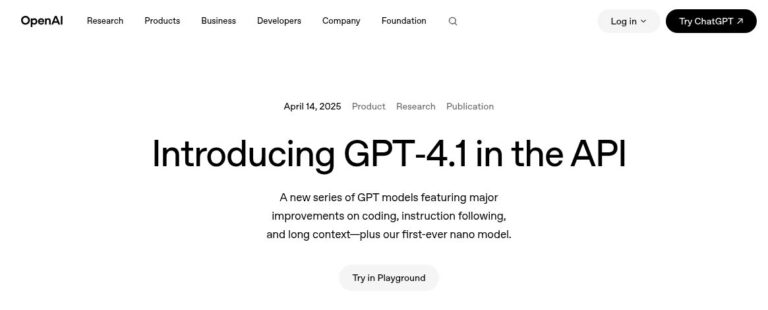 Official GPT-4.1 API launch announcement screenshot