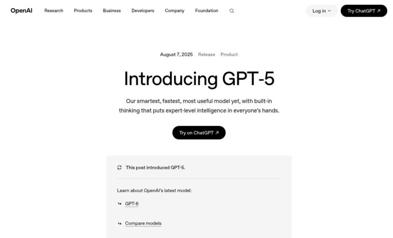 Official GPT-5 launch announcement screenshot