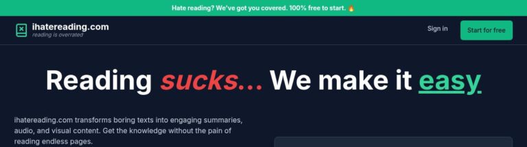 Official I Hate Reading homepage screenshot