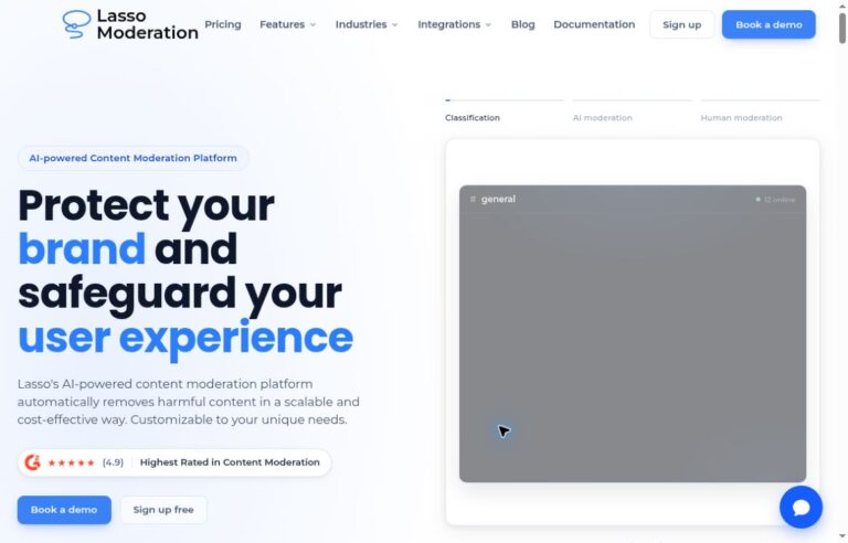 Lasso Moderation homepage introducing automated content moderation