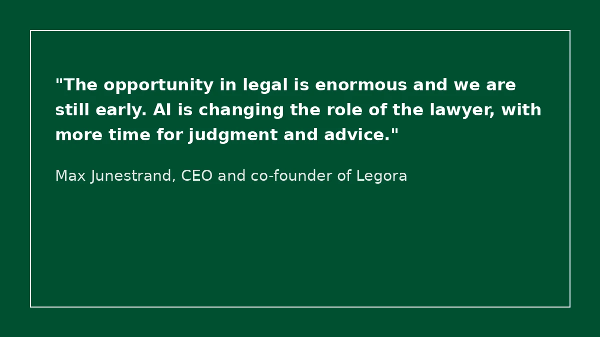 Quote card with a statement from Legora CEO Max Junestrand