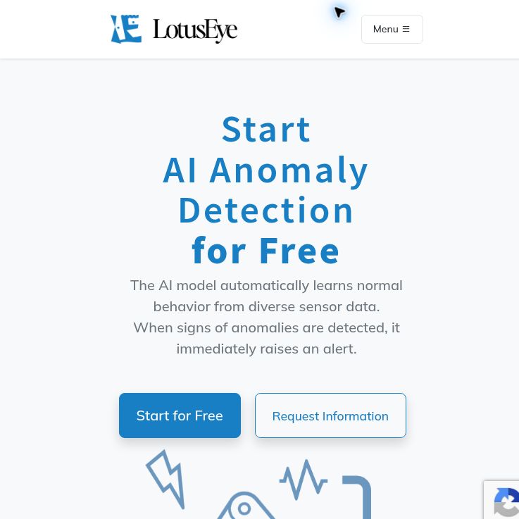 LotusEye homepage with the Start AI Anomaly Detection for Free headline and signup call to action.
