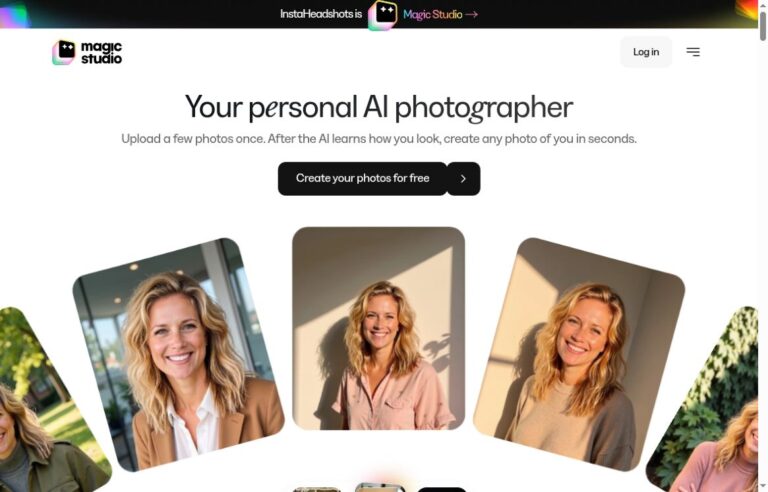 Magic Studio homepage showing its AI photographer and portrait examples