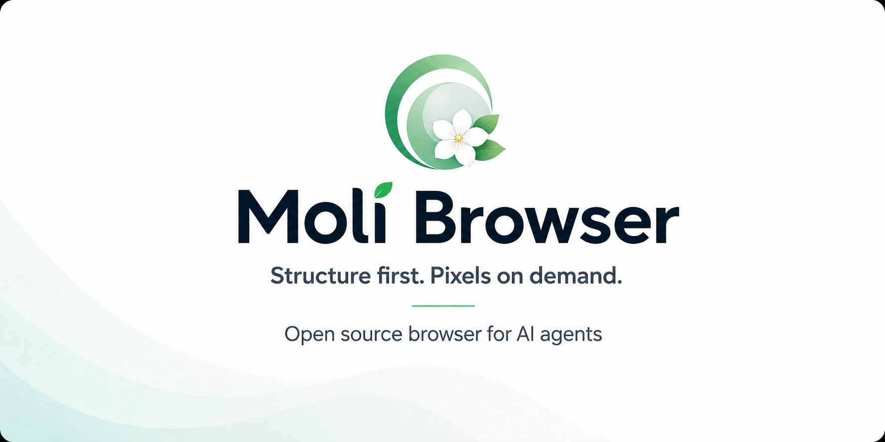 Official Moli Browser banner with the tagline Structure first, Pixels on demand