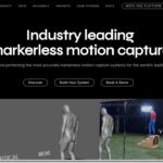 Move AI homepage showing the Move logo, markerless motion capture heading and a recorded performer beside animation previews