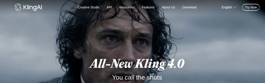 Kling AI official homepage header promoting Kling 4.0