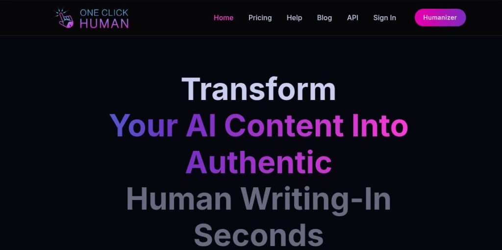 OneClickHuman homepage header for AI-assisted text rewriting