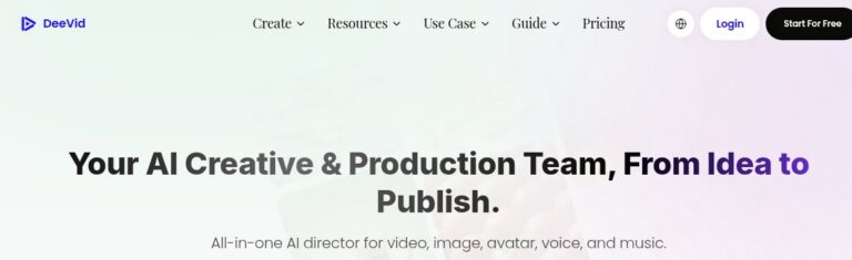 DeeVid AI homepage header for video and image creation tools