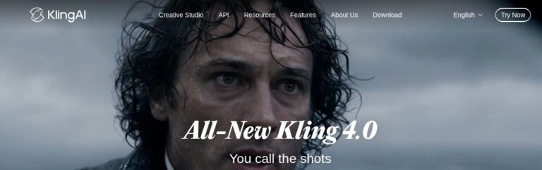 Kling AI official homepage header promoting Kling 4.0