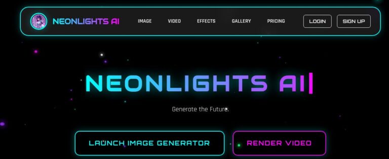 NeonLights AI homepage with image and video generation entry points