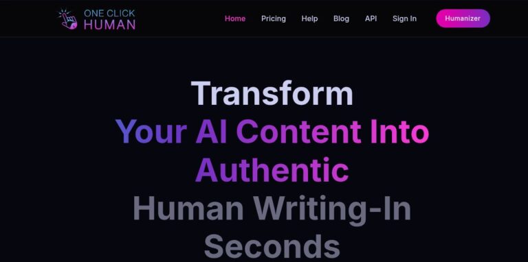 OneClickHuman homepage header for AI-assisted text rewriting