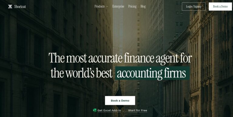 Shortcut official homepage introducing its financial-work AI agent