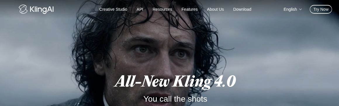 Kling AI official homepage header promoting Kling 4.0