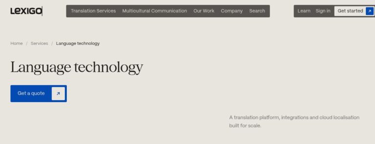 LEXIGO language technology webpage with its translation platform and localization introduction