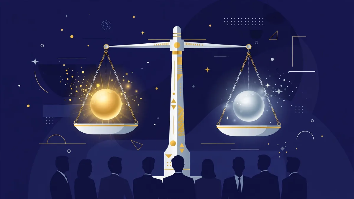 Abstract illustration of investors weighing two fast-growing AI companies