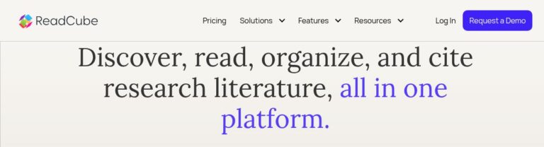 ReadCube logo and homepage headline about discovering, reading, organizing and citing research literature