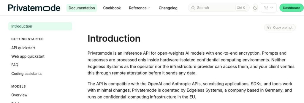 Official Privatemode documentation screenshot