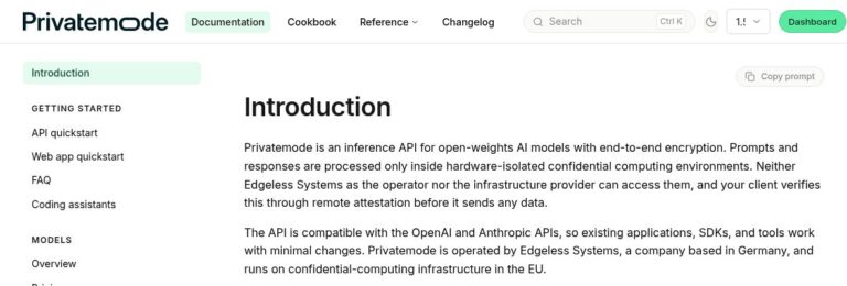 Official Privatemode documentation screenshot