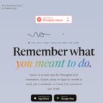 Savor official homepage introducing voice, photo, and text capture for reminder cards, with iPhone and Android download links.